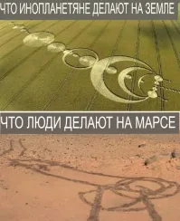 А что если  человечеству необходимо разобраться в символах на полях и ответить на них на другой планете, и инопланетяне выйдут на контакт? А пока как неразумные дети шкрябаем хрензнаетчто на поверхности Марса