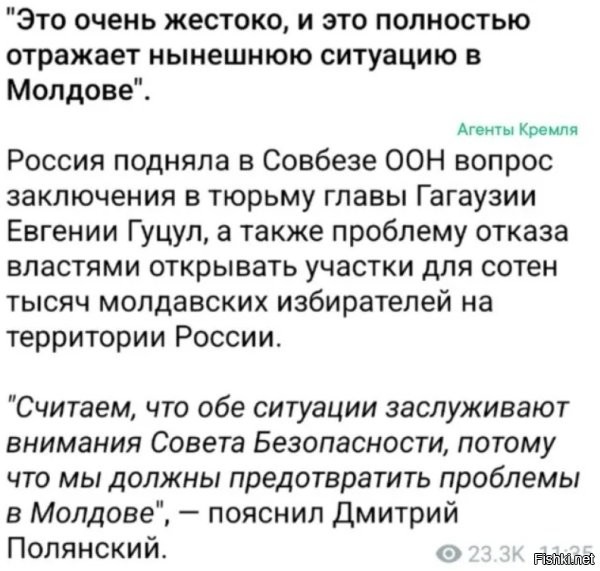 В молдове уже окончательно сформировался диктаторский прозападный, с полной его поддержкой из вне, режим со ставленником (в данном случае ставленницей) - марионеткой во главе. Так что, на все выступления России в ООН касательно происходящего в этом государстве, под различными лживыми отговорками, скорее всего никаких мер предпринято не будет.