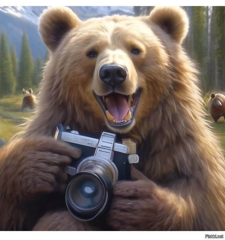 Медведь фотографирует.