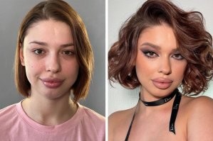 Умный автор додумал за тупых женщин, а потом приписал им своим мысли. То, что мы видим на рисунке, было бы корректным примером, если бы жируха думала, что после косметики она вдруг постройнела. 

Но это так не работает. 

Больше подходит аналогия, что жравое корыто покрыли виниловой пленкой, после чего оно временно стало похоже на "новую" машину. И в этом смысле женщины оказываются правы.
