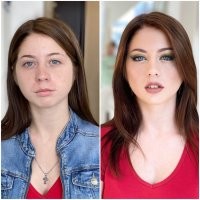 Умный автор додумал за тупых женщин, а потом приписал им своим мысли. То, что мы видим на рисунке, было бы корректным примером, если бы жируха думала, что после косметики она вдруг постройнела. 

Но это так не работает. 

Больше подходит аналогия, что жравое корыто покрыли виниловой пленкой, после чего оно временно стало похоже на "новую" машину. И в этом смысле женщины оказываются правы.