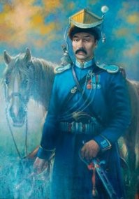 Казахов (точнее киргиз-кайсаков) и слыхом не было в войнах которых вела Россия! А вот калмыки, татары и ногайцы были!!! И тут приведена картина с изображением калмыцкого князя  Тундутова, который водил калмыцкие конные полки на войну с Наполеоном (в характерной шапке калмыцкого воинства).