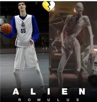 Роберт Бороцкий.231 см. Конечно он больше баскетболист,чем актёр. Но и небольшой опыт в полном метре тоже имеет.