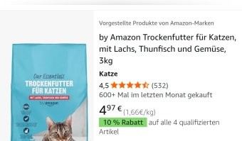 Корм разный бывает, пурина Ван где-то 4-5 евро кг, Роял Канин 15, а что то безымянное, типа как у нас Амазон сам пакует или от какой то сети супермаркетов, то вполне себе 5 евро за 3 кг.
