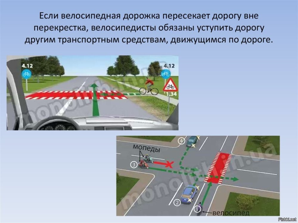 Тут не зависимо от светофора для пешеходов велодорожка проходит через проезжую часть, (и что важно, это не прилегающая территория и не жилая зона) а не через пересечение проезжих частей (т.е. велодорожка на проезжей части), по ПДД самокатчик, велосипедист и т.д. должны уступить дорогу автомобилю.