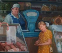 Да есть такое  )) Обратите внимание на ассортимент витрины - не было такого в Союзе . Тупо не было такого ассортимента особенно в сельских магазинах.