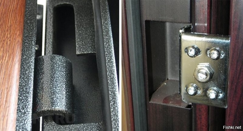 Но к чему ещё что то, если можно просто петли внутри делать? У меня именно такая дверь. Снаружи ручка и замок. Причём замок как раз со штифтами в четыре стороны. Спецы конечно и такое вскроют, но так гораздо труднее.  Вот какая у меня конструкция петель. (второй вариант) и штифты не такие как на вашем фото бздюльки коротыши, а двойные  толщиной с два моих пальца и входят в косяк на 8 см.