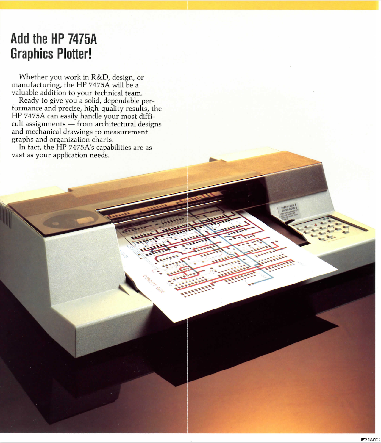 1983 год. Уже тогда настольный плоттер умел рисовать разными цветами.
HP 7475A Plotter. Когда на штриховке заканчивались чернила в ручке - было очень печально, так как рисовал он не очень быстро.