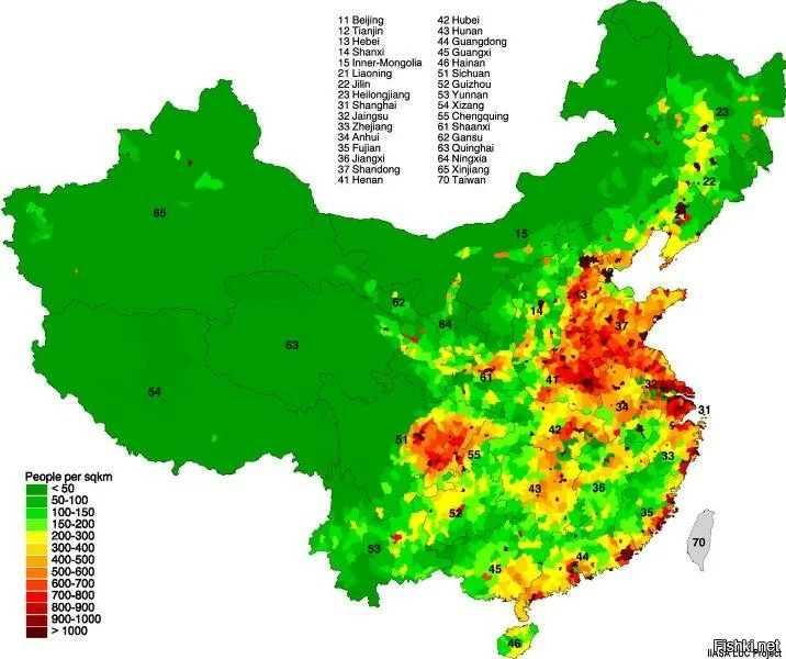 Да везде так. Вот Китай. И хорошо видно, что холода они не любят и Сибирь захватывать - не собираются.