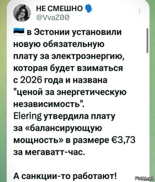 Плюс 35 копеек за киловатт.

А что в Москве с 1 июля 2025 года?
Одноставочные тарифы
Так, изменится стоимость электроэнергии для москвичей, который платят единую сумму за киловатт-час вне зависимости от времени суток:

в домах без электроплит: 7,87 рубля за киловатт-час (рост на 12,6 процента). Было 6,99 (+ 88 коп.)
в домах с электроплитами: 7,16 рубля за киловатт-час (рост на 16,4 процента). Было 6,15 (+ 1,1 руб.)

Сосите, Эстонцы.