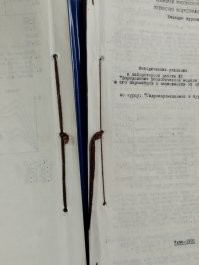 Сшивали тогда вот так. Кончики ниток узла можно было даже опечатать, что и делали с особо важными документами.