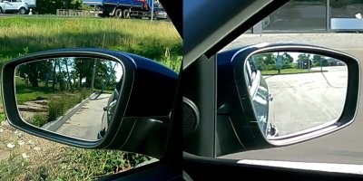 В момент аварии он ехал прямо. Не думаю что ему надо было включать поворотник при езде прямо. В момент удара манёвр совершал водитель машины.
Там где был мот, там нет слепой зоны, разве что водятел не настроил зеркала.
Вот такой вид должен быть в зеркалах, всё прекрасно видно, бок машины и всё что рядом и сзади.