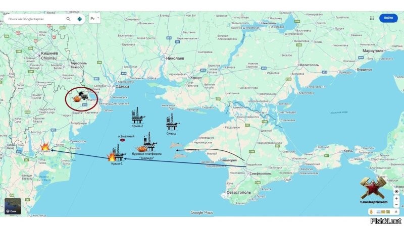 Продолжились атаки на буровые вышки. В этот раз наши БпЛА, на пути в портовый дунайский Измаил, зацепили вторую плавучую платформу на газовом шельфе, на этот раз "Крым-1" (укр."Украина").
Не исключаю вариант экспромта, но скорее всего идет системный, целенаправленный вынос этих небольших морских баз ВСУ.