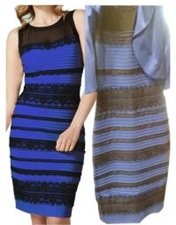 Хм... Я вижу бледноголубоватый и коричневатый (тёмное/грязное золото) цвета. 

А две картинки ниже, резко отличаются. 
Там, действительно, чёрный и синий цвета (на левой). 

В общем, красители дерьмо, вот и выцвели. 
Это к производителю вопросы.