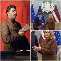 Тем временем премьер-министр Латвии (та, что без усов) готовится стать диктатором: её партия у власти лет 30 почему-то
