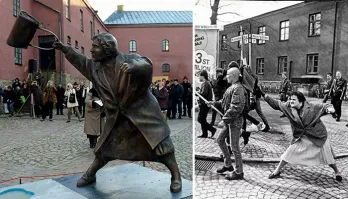 "Памятник Дануте Даниэльссон в шведском городе Векшё. Женщина ударила сумкой скинхеда во время шествия колонны неонацистов в 1985 году. Ее мать была польской еврейкой, она прошла через концлагерь и чудом выжила."