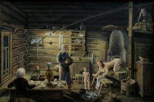 Насколько я слышал, в старину крестьяне, у которых своей бани нет, ходили мыться к соседям. Это логично. Баня не каждый день используется, всегда можно найти, у кого она сегодня простаивает и договориться за мзду малую воспользоваться.
С другой стороны про то, что в хате мылись растапливая русскую печь, особенно зимой, я тоже слыхал. И даже видел эту процедуру в каком-то художественном историческом фильме. Может, режиссёра даже консультировали по этому вопросу знающие люди. Опять же, картинки всякие. Не на пустом же месте они появились.