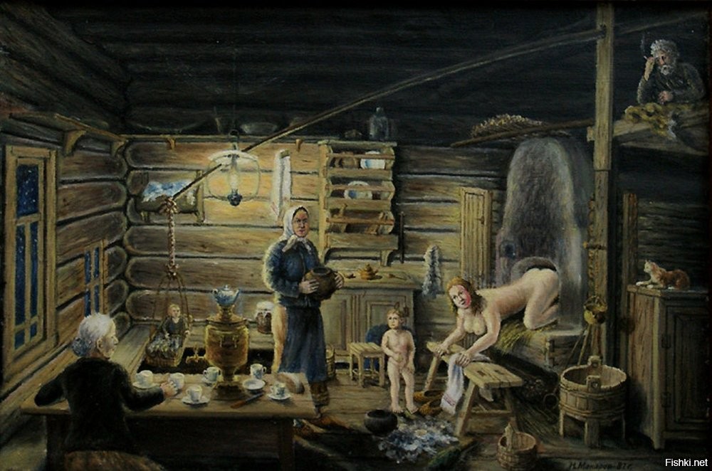 Насколько я слышал, в старину крестьяне, у которых своей бани нет, ходили мыться к соседям. Это логично. Баня не каждый день используется, всегда можно найти, у кого она сегодня простаивает и договориться за мзду малую воспользоваться.
С другой стороны про то, что в хате мылись растапливая русскую печь, особенно зимой, я тоже слыхал. И даже видел эту процедуру в каком-то художественном историческом фильме. Может, режиссёра даже консультировали по этому вопросу знающие люди. Опять же, картинки всякие. Не на пустом же месте они появились.