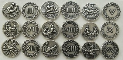 Отличная мысль. Осталась сущая малость - объяснить, кому и зачем могли понадобиться билеты (жетоны) для лупанария с номерами комнат? Там какие-то автоматические турникеты на входе стояли, чтобы никто в чужую комнату не зашёл? Почему нельзя было обойтись обычными ходячими денариями? Одно время была такая гипотеза, что какого-то римлянина осудили за оскорбление цезаря потому, что он принёс монеты с его изображением в бордель. И поэтому придумали такую замену. Но только это ерунда.  И с номерами непонятно. Если это номер комнаты, то почему они распределены равномерно от 1 до 20? Все лупанарии были строго с 20 комнатами?