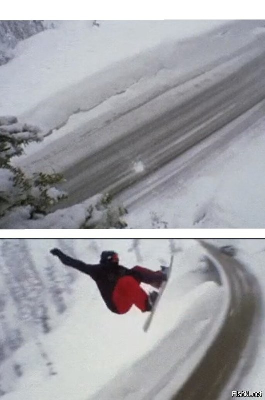 Молодец, подстелил снежку, чтобы помягче было, если что.