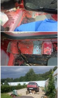 Эх... Не тоже надо пороги и дно варить. 
Дно подшамнили, но так, до поры до времени. 
По хорошему нужно весь низ переварить. 

Вот, пока полуавтомата не было, вот так с дверьми развлекался. :)