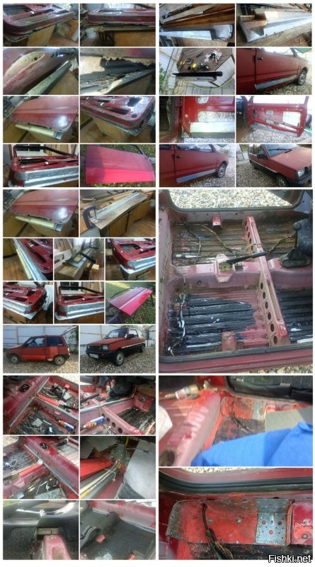 Эх... Не тоже надо пороги и дно варить. 
Дно подшамнили, но так, до поры до времени. 
По хорошему нужно весь низ переварить. 

Вот, пока полуавтомата не было, вот так с дверьми развлекался. :)