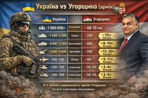 Хохол, в свете угроз Венгрии, сравнивает мощь армий.

Ну ок. Мне только интересно, как вот эта непобедимая мощь постоянно огребает от русских?
Хотели похвастаться, но снова попали в котёл.