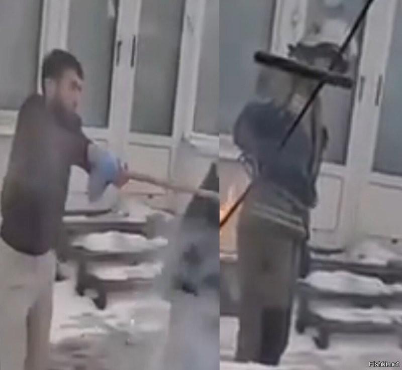 Обратите внимание, сначала там был не пожарный. 
Но потом, очень быстро, он исчез. 

А всё по тому, что без каски работал!