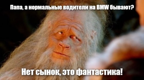 Проще Йети повстречать или Лохнесское чудовище у себя в ванной увидеть, чем адеквата за рулём БМВ.