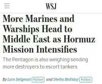 14-03-2026 12:32



США направляют 5000 морпехов и военные корабли на Ближний Восток, - WSJ



Министр войны США одобрил запрос Центрального командования США о развертывании десантной группы повышенной готовности вместе с экспедиционным подразделением морской пехоты.

По данным издания, часть военнослужащих уже прибыла в регион.

Информация уточняется и дополняется.

PS
Гробы будут обратно в США, друг спрашивает?