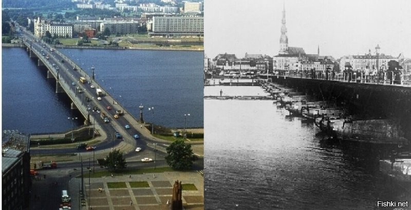 Октябрьский мост в Риге, это его историческое название (теперь каменный) и если бы не Советская власть, так бы и ездили по своему понтонному.