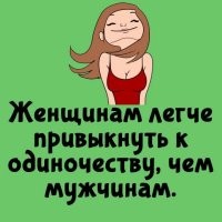 А почему тогда всякие статьи и статейки + тиктоки и ютуб-шортсы говорят об обратном?
Мужское одиночество: Дома чисто, в холодильнике кастрюля борща и по мелочи. Белье постирано, пара тарелок помыто, в кружке пивко, в телеке сериал, или в компе игра (вариантов несколько)
Женское одиночество: Прихожу в квартиру где меня никто не ждет...