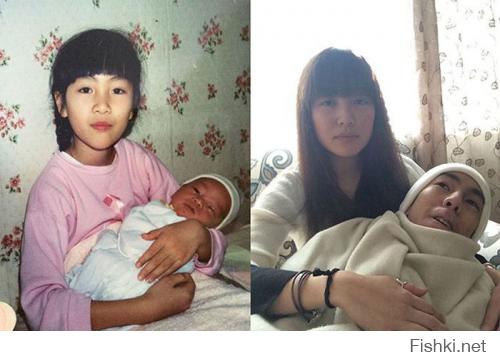 На правой фото, ребенок выглядит старше мамаши (или может это сестренка)...
Как так?