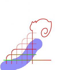 Вообще-то есть сразу несколько решений. Начиная от совсем экзотических, заканчивая сухо математическими.

Вариант 1
1. 6 линий должны быть параллельны, горизонтальны. Одна линия вертикальная, справа от рисунка.
2. Справа - тонкая красная линия
3. 4 линии снизу - толстые, цвет переливается от красного в синий.
4. 2 линии сверху - такой же толщины, цвет переливается из красного в зеленый.
5. В середине рисунка - силуэт котенка, сделанный как дыра в полосках, вот вам и прозрачные линии.
 
Вариант 2
1. Линия центральная, горизонтальная, красная, тонкая. Сначала линия ровная, потом эта линия обводит силуэт котенка (птички), потом опять ровная.
2. Сверху и снизу этой линии - более толстые линии, обводящие среднюю линию. Цвет меняется от красного к зеленому, как в радуге.
3. Еще 4 линии - сверху 2 и снизу 2 - обводят рисунок так, что в итоге получается заполненный прямоугольник за счет утолщений и сужений линий. Цвет радужный со сведением в прозрачность.
4. Концы линий можно загнуть на 90 градусов под конец, чтобы они стали перпендикулярны себе же.
 
Примеры сделать не смогу, руки не из того места.﻿