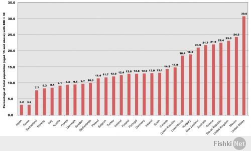 США занимает уверенное первое место по индексу ожирения.
А так да, все ок: