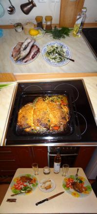 На сколько вижу, компашка собралась совершенно не для вкушания коллекционных вин и отведывания яств из самых дорогих магазинов окрестности. Я говорю про принцип! Про то, что приготовить быстро что-то приличное это задача минимум на час! И, простите, готовить я умею и очень хорошо. Чел быстренько сварганил что-то что для простых рабочих желудков является не самой плохой закуской. При наличии Вас, второй, и, зачастую, лучшей половины, мы быстренько переложили-ли бы все кухные заботы на ваши хрупкие плечи. 
На фото: вчера готовил своей, ожидая с работы. Рыба была уже почищена. Оставалось только порезать остальное и запихнуть в духовку. Итоговое время 1 час 15 минут. 
Угадайте стали-бы люди с фото ждать так долго!!!? ))))))