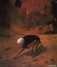 конкретно вот эта картина...до жути похожа на персонажа книги Адама Нэвилла "Номер 16", кто читал поймет, а кто не читал, прочитайте, жутковато мерзкая книга) а вообще интересно что же слушал автор картин, что навеяло ему такие образы