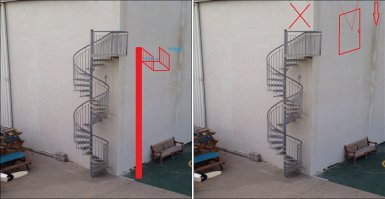 Судя по отсутствию смайлов- ты это серьёзно.
Допустим.
Только будут мешать перила с левой стороны.
Логичней предположить,что дверь/вход или что-то такое было с другой стороны фасада. К тому же, судя по этому отпечатку,что-то к нему крепилось раньше,например,был вход на балкон,на второй этаж.