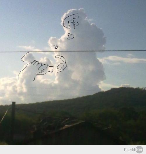 Облака:Медведь на задних лапах и мужик перед ним