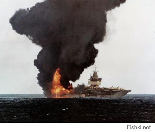 ожар на авианосце USS Enterprise (CVN-65) 14 января 1969 г. 
Погибло 27 человек, 343 ранено, потеряно 15 самолётов (стоимостью 5-7 млн долларов каждый). 
Ущерб, нанесенный кораблю, был оценен в 6,4 млн. долларов.
