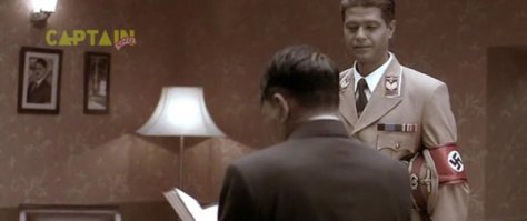 Индия фильм представляет!
К Гитлеру приходит высокий красавец - доктор Геббельс. Гитлер ниже его на пару голов. Гитлер в этот момент читает Шекспира.Рядом стоят генералы - истинные арийцы, слепо преданные своему Фюреру. В это время Геринг выступает перед войсками. Гитлер злиться и поет песни узнав что Красная Армия вошла в  Берлин!