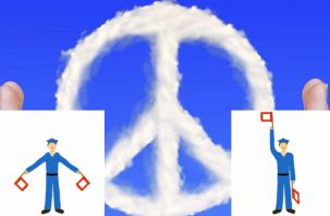 Символ мира представляет собой сочетание семафорных сигналов N и D что означает «ядерное разоружение» (англ. nuclear disarmament)