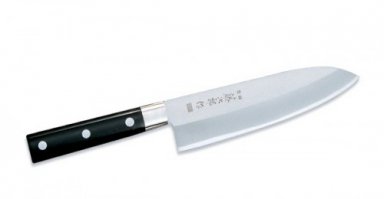 Этот нож называется Сантоку (яп. 三徳包丁, santoku bōchō, Сантоку ботё) — универсальный японский кухонный нож.