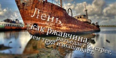 Лень как ржавчина, разъедает быстрее чем труд изнашивает!