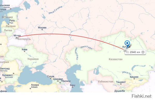 Да ладно, я с Москвы в Алма-Ату летел 4 часа, а она намного дальше, чем Астана.
От Минска до Астаны 3 тыс км, чего их не пролететь за 4 часа на скорости 900-950 км.ч с учетом взлета-посадки?