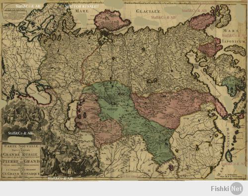 Карта изготовлена в 1726 г. На ней уже можно найти Украину, если приглядеться - надпись Ukrain вдоль границы между Московией и Малороссией (Petite Tartaria)