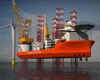 Весёлый кораблик для установки ветряков. Может становиться на опоры, как нефтяная платформа.