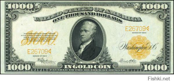 Надо уточнить - это не доллар, это нота федеральной резервной системы, что и пишется на самой ноте: рис. 1

А вот сам доллар, который является деньгами США и обеспечен золотом, надпись жирным шрифтом под портретом Хамильтона (Гамильтона), а не правом покупки нефти выглядит вот так: рис. 2

Есть еще и серебряный доллар, старый правда, но тем не менее обязателен для обращения в США при его предъявлении, правда там проблема с масонскими знаками: рис. 3.
