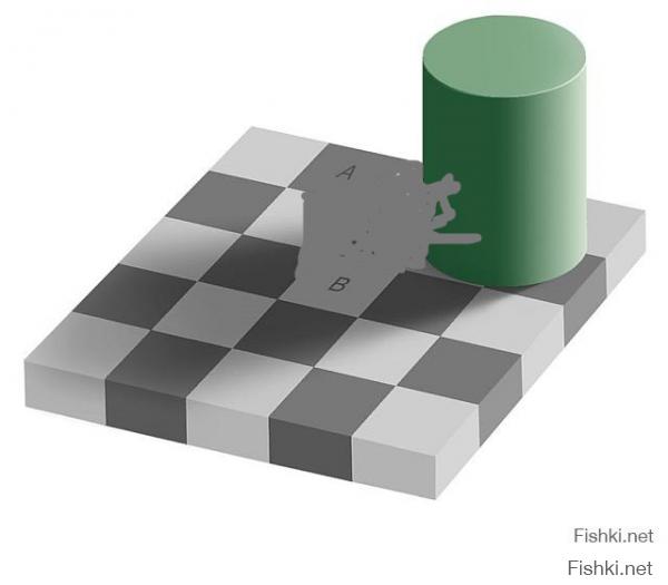 Наверно,с тонами - одна из самых крутых иллюзий!Элементарно, в пейнте ,возьмите пипеткой тон одного из квадратов и продлите до другого.
