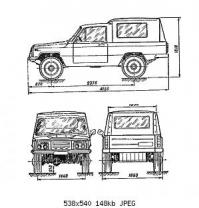 Самодельный пикап повышенной проходимости конструкция Н.Яковлева и В.Капусто из г.Стрельна. Автомобиль имеет рамную конструкцию и собран на узлах и агрегатах атомобилей ГАЗ 69 и УАЗ 469. Кардан самодельный между КПП и раздаткой.Полумуфта кардана и крестовина от ГАЗ-69.От ГАЗ 24 -элементы подвески.Двигатель от ВАЗ 2101вместе с коробкой.Воздушный и масляный фильтр несколько переделаны.Рама,панели кузова были изготовлены конструкторами самостоятельно из металла.При изготовлении кузова внедорожника использовалась листовая сталь 1.0-1.2мм.Для дверей использовали листовую сталь толщиной 1.4 мм,на изготовление крыльев пошла миллиметровая сталь.Так как строился внедорожник,то в конструкцию были внесены элементы безопасности.Позади лобового стекла по периметру приварена водопроводная труба,которая вместе с передней стойкой каркаса выполняла функции дуги безопасности (на случай опрокидывания машины)Стекла кабины применены от ВАЗ 2121 Нива.Для их установки по периметру окна под резиновое уплотнение приварили уголок из стали толщиной 1.2-2 мм.Рессоры использованы от ГАЗ 24.Для мягкости хода применены самодельные серьги на 20 мм длиннее,чем на Волге.Так же на автомобиль установлены амортизаторы от ГАЗ 24.Рулевое управление перенесено от ГАЗ 69,но угол наклона рулевой колонки пришлось немного уменьшить.Тормозная система использована от ГАЗ 24.Фары установлены от мотоцикла "Чезета".Задние фонари от Москвича -2140,подфарники и указатели поворота самодельные.Приборный щиток от ГАЗ 24,но верхняя панель собственного производства-из пенопласта,оклеенного тканью.В готовом виде самодельный джип имеет достаточно воинственный внешний вид,и как показали испытания-отличную проходимость,даже лучше чем заводская Нива.В варианте пикапа максимальная грузоподъемность машины составляет 800 кг.